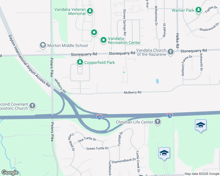 map of restaurants, bars, coffee shops, grocery stores, and more near 3475 Mulberry Road in Dayton