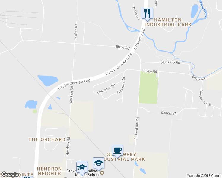 map of restaurants, bars, coffee shops, grocery stores, and more near 4425 Landings Road in Groveport