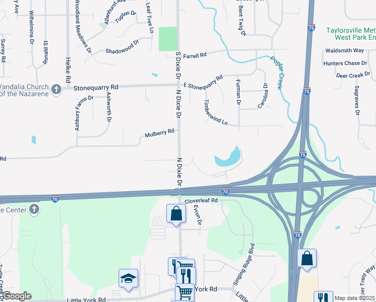 map of restaurants, bars, coffee shops, grocery stores, and more near 100 Paddock Road in Dayton