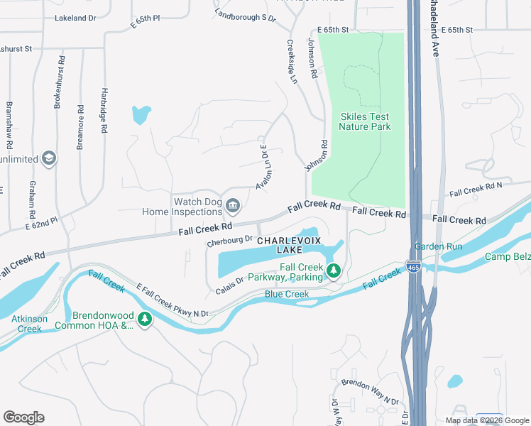 map of restaurants, bars, coffee shops, grocery stores, and more near 6440 Cherbourg Circle in Indianapolis
