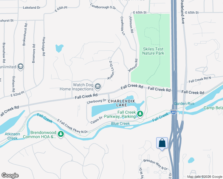 map of restaurants, bars, coffee shops, grocery stores, and more near 6440 Cherbourg Circle in Indianapolis