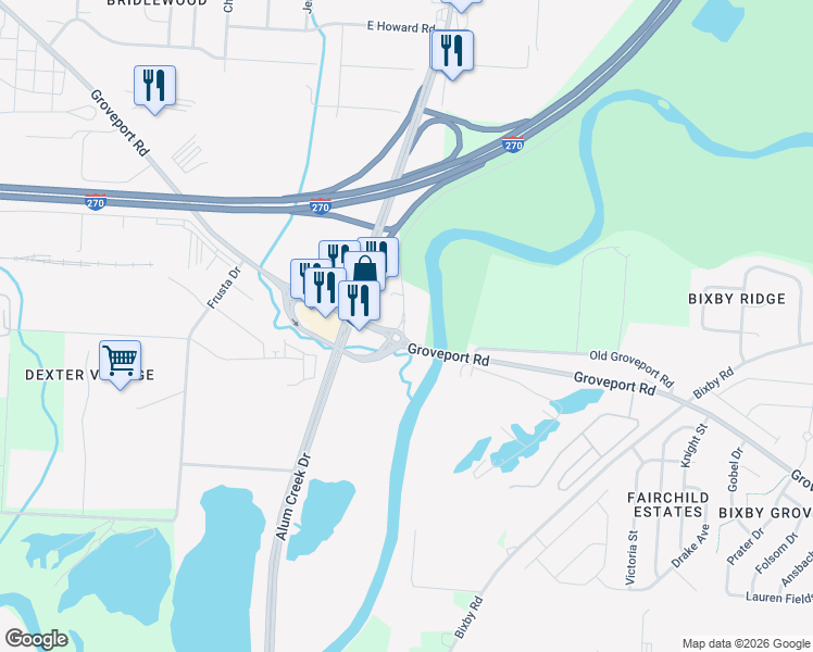 map of restaurants, bars, coffee shops, grocery stores, and more near 5101 Groveport Rd in Groveport