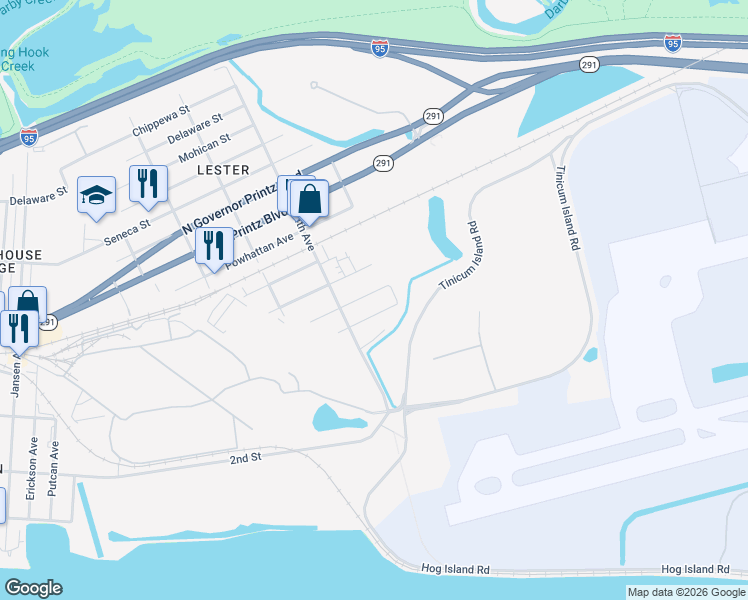 map of restaurants, bars, coffee shops, grocery stores, and more near 433 Iroquois Street in Tinicum Township