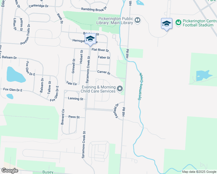 map of restaurants, bars, coffee shops, grocery stores, and more near 437 Wooster Street in Pickerington
