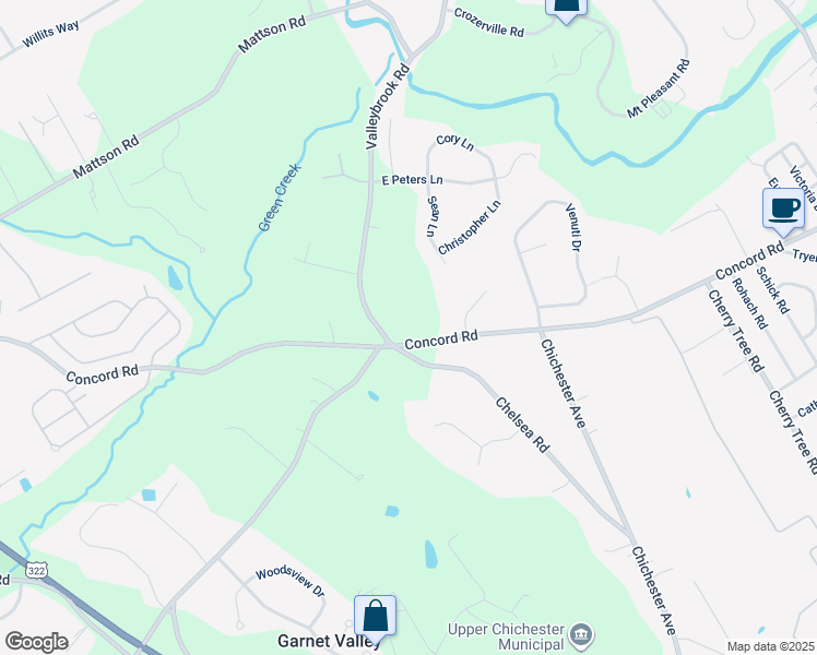 map of restaurants, bars, coffee shops, grocery stores, and more near 5140 Concord Road in Aston