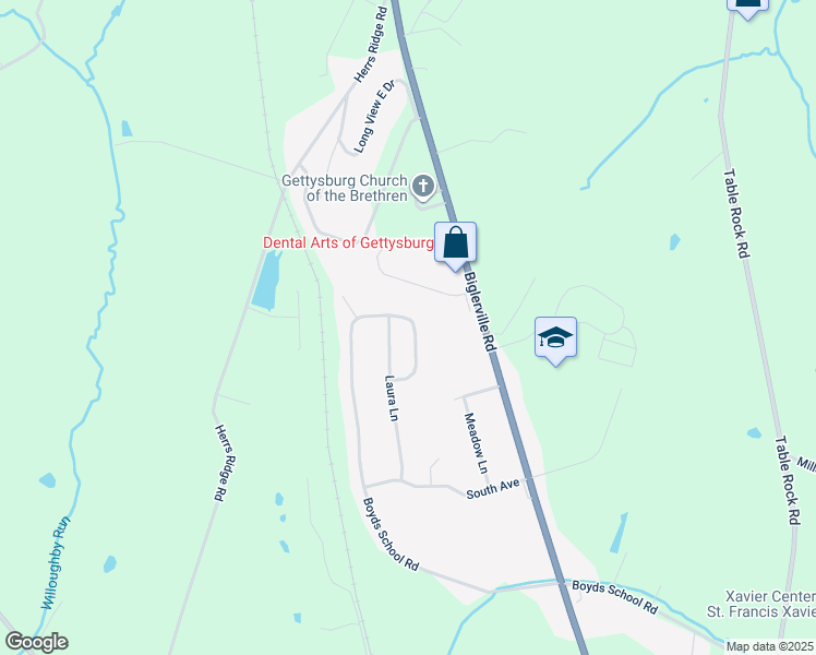 map of restaurants, bars, coffee shops, grocery stores, and more near 1075 Boyds School Road in Gettysburg