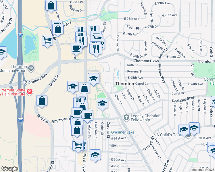 map of restaurants, bars, coffee shops, grocery stores, and more near 9440 Hoffman Way in Thornton