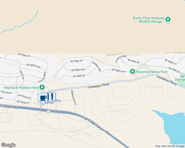 map of restaurants, bars, coffee shops, grocery stores, and more near 17380 West 94th Drive in Arvada