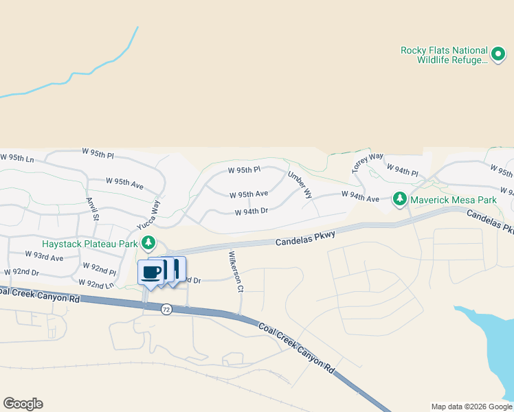 map of restaurants, bars, coffee shops, grocery stores, and more near 17707 West 95th Avenue in Arvada
