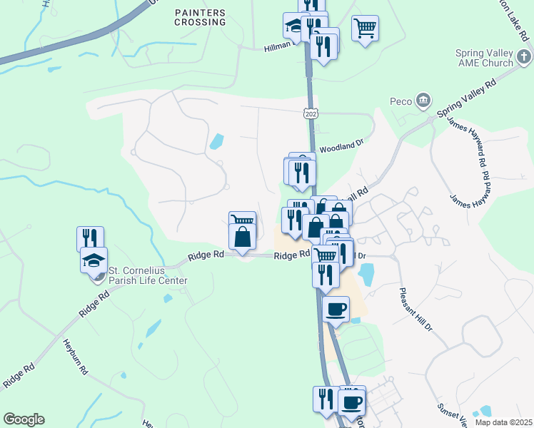 map of restaurants, bars, coffee shops, grocery stores, and more near 11 Grouse Trail in Chadds Ford