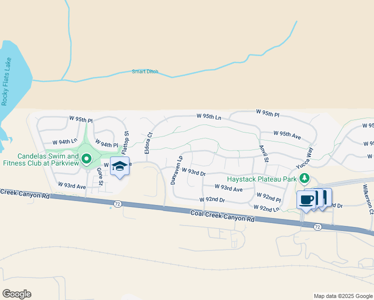 map of restaurants, bars, coffee shops, grocery stores, and more near 9435 Dunraven Loop in Arvada