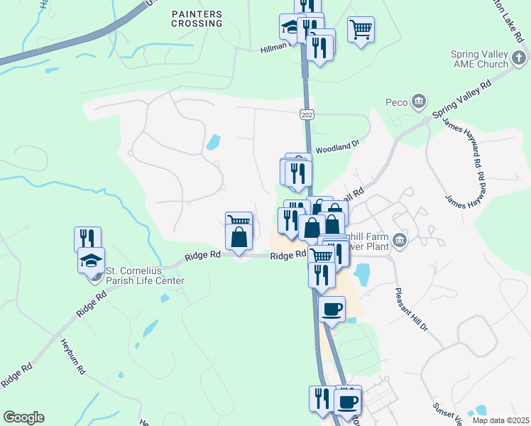 map of restaurants, bars, coffee shops, grocery stores, and more near 11 Grouse Trail in Chadds Ford