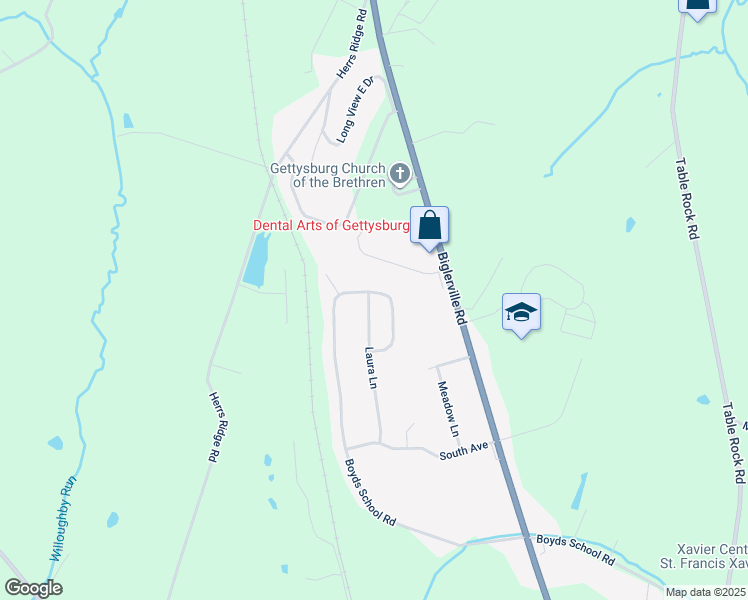 map of restaurants, bars, coffee shops, grocery stores, and more near 161 Laura Lane in Gettysburg