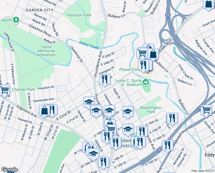 map of restaurants, bars, coffee shops, grocery stores, and more near 520 East 22nd Street in Chester