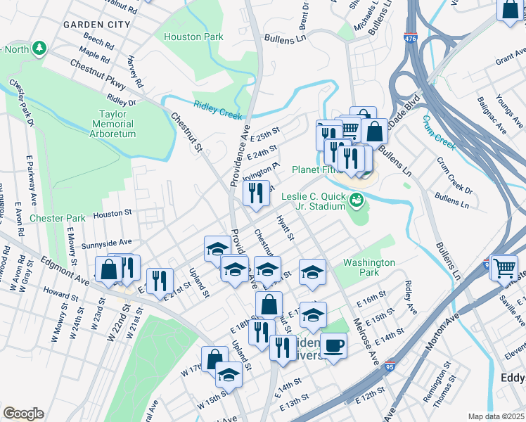 map of restaurants, bars, coffee shops, grocery stores, and more near 520 East 22nd Street in Chester