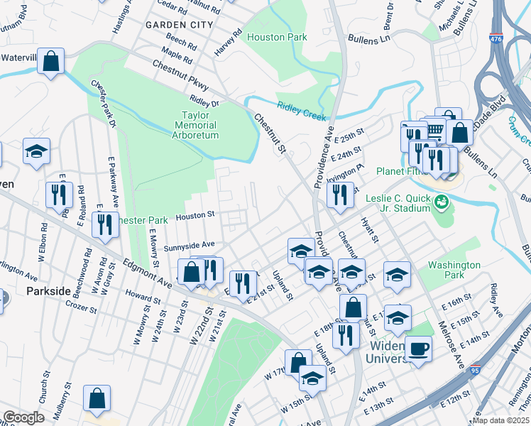 map of restaurants, bars, coffee shops, grocery stores, and more near 316 East 24th Street in Chester