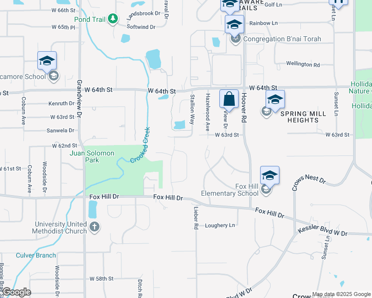 map of restaurants, bars, coffee shops, grocery stores, and more near 6163 Foxwood Lane in Indianapolis