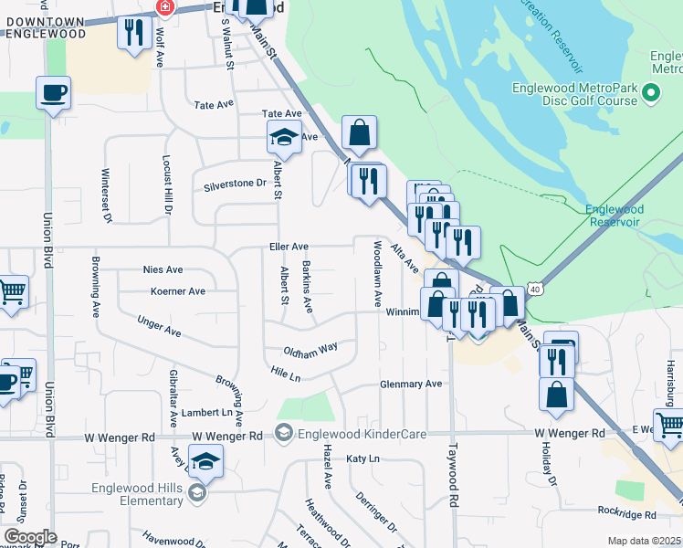 map of restaurants, bars, coffee shops, grocery stores, and more near 807 Sipos Circle in Englewood