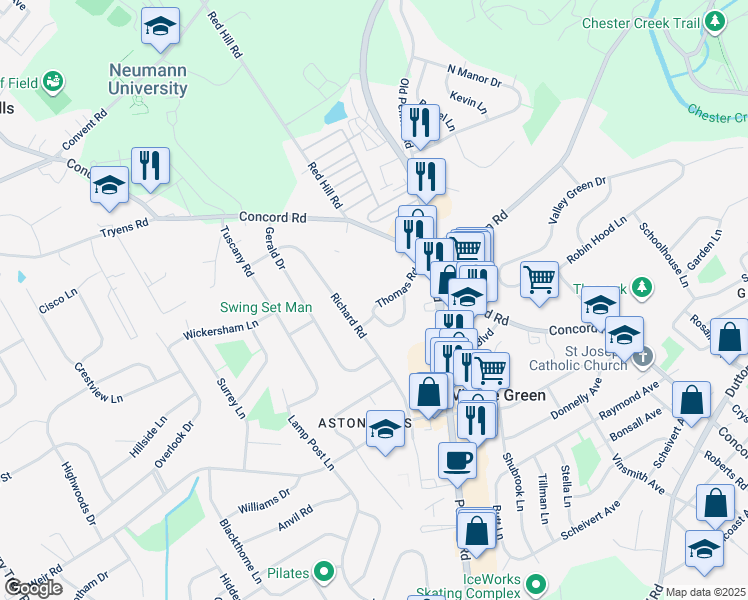 map of restaurants, bars, coffee shops, grocery stores, and more near 18-20 Thomas Road in Aston