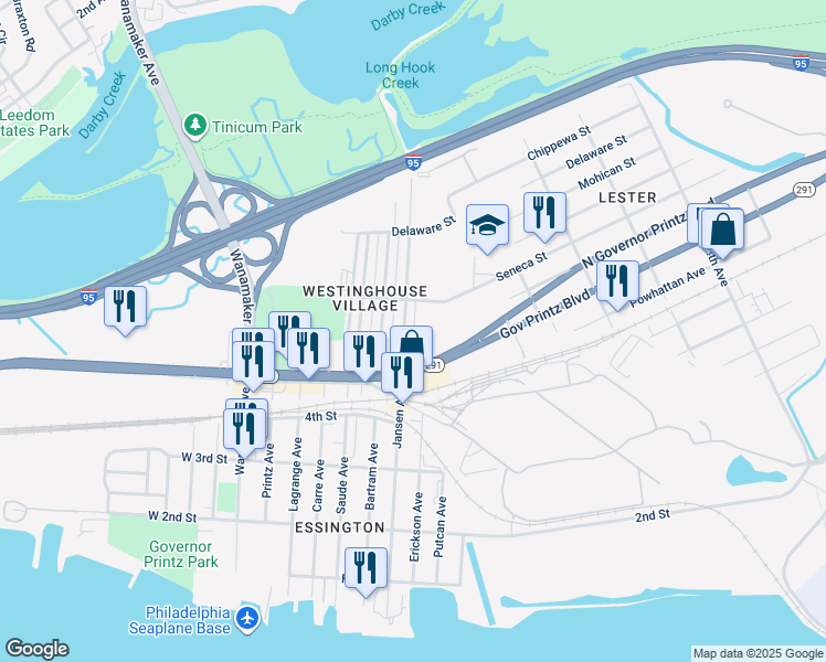map of restaurants, bars, coffee shops, grocery stores, and more near 546 Jansen Avenue in Essington
