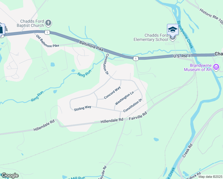 map of restaurants, bars, coffee shops, grocery stores, and more near 5 Concord Way in Chadds Ford