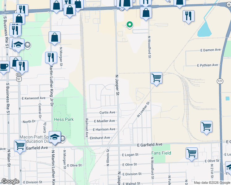 map of restaurants, bars, coffee shops, grocery stores, and more near 2336-2598 N Jasper St in Decatur