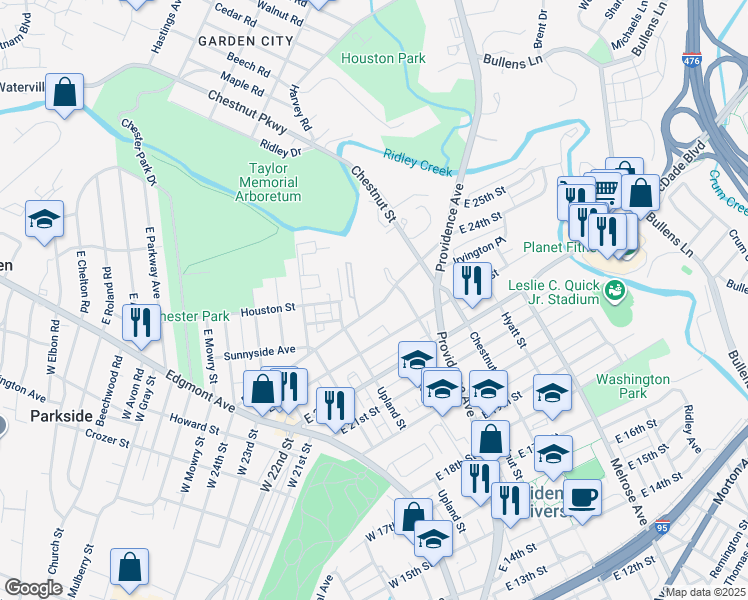map of restaurants, bars, coffee shops, grocery stores, and more near 500 East 24th Street in Chester
