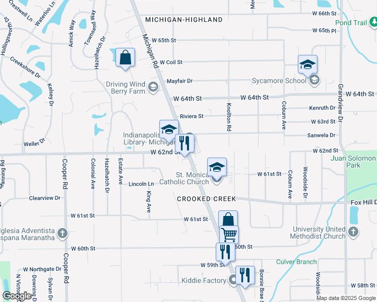 map of restaurants, bars, coffee shops, grocery stores, and more near in Indianapolis