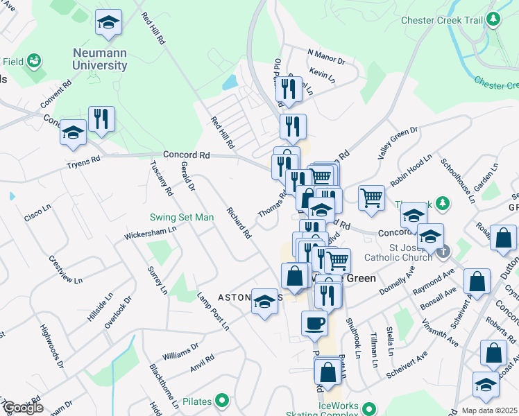map of restaurants, bars, coffee shops, grocery stores, and more near 26 Thomas Road in Aston