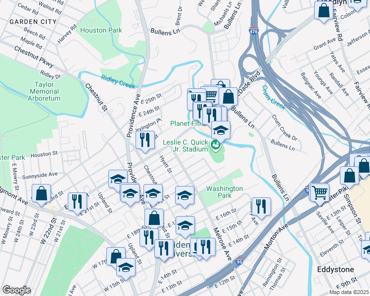 map of restaurants, bars, coffee shops, grocery stores, and more near 1000 MacDade Boulevard in Chester