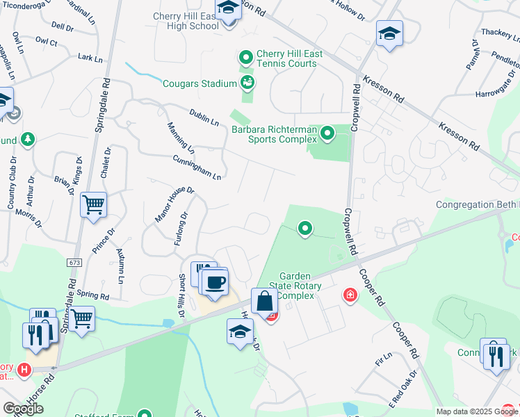 map of restaurants, bars, coffee shops, grocery stores, and more near 37 Galloping Hill Road in Cherry Hill