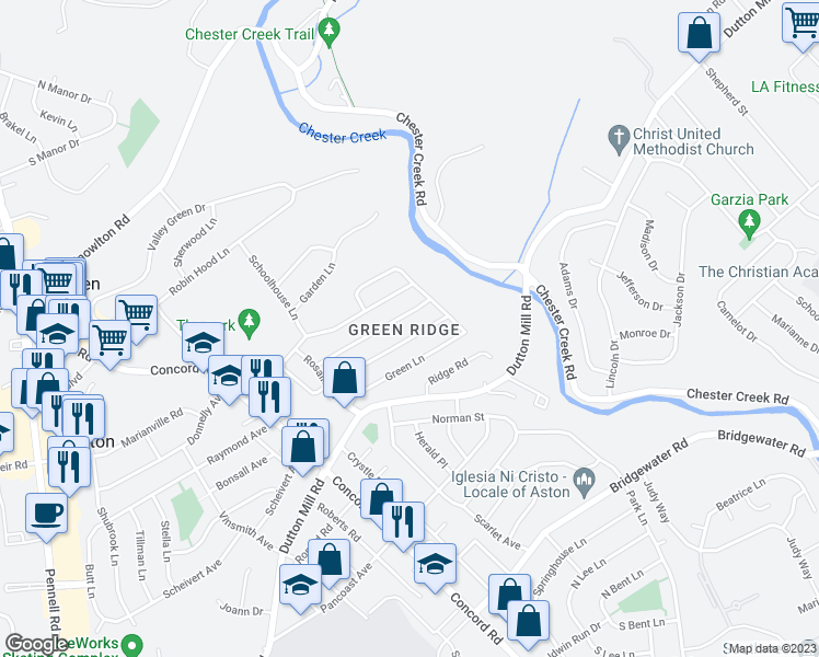 map of restaurants, bars, coffee shops, grocery stores, and more near 35 Neeld Lane in Aston