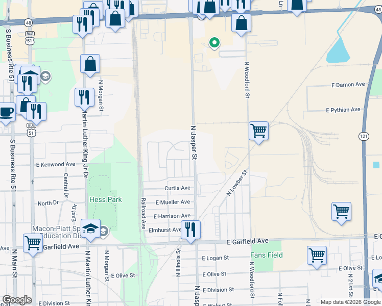map of restaurants, bars, coffee shops, grocery stores, and more near 2336-2598 N Jasper St in Decatur