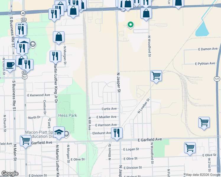 map of restaurants, bars, coffee shops, grocery stores, and more near 1101-1199 Maze Court in Decatur