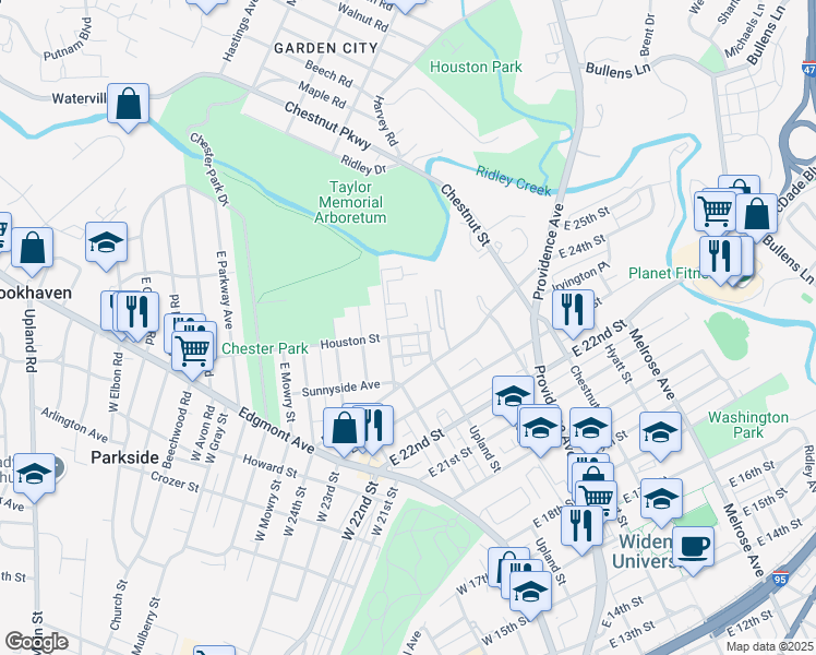 map of restaurants, bars, coffee shops, grocery stores, and more near 218 Houston Street in Chester
