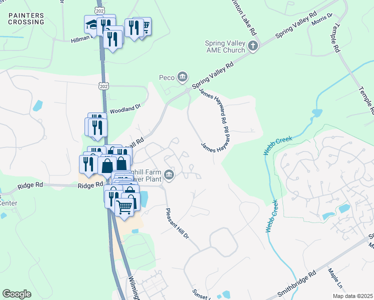 map of restaurants, bars, coffee shops, grocery stores, and more near 2604 Crestline Court in Glen Mills