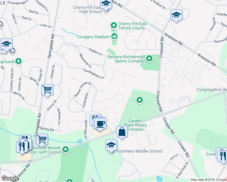 map of restaurants, bars, coffee shops, grocery stores, and more near 9 Jodi Court in Cherry Hill