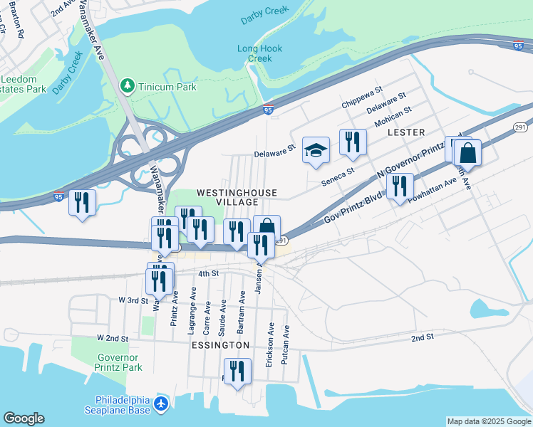 map of restaurants, bars, coffee shops, grocery stores, and more near 554 Jansen Avenue in Delaware County