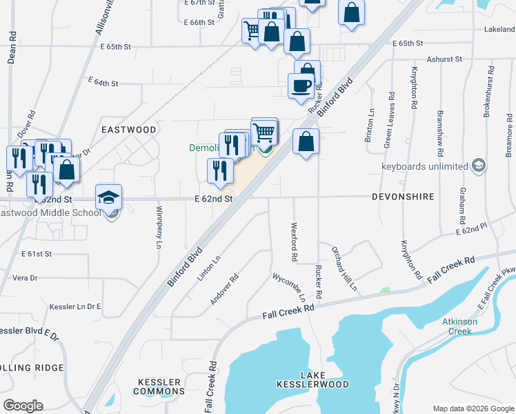 map of restaurants, bars, coffee shops, grocery stores, and more near in Indianapolis