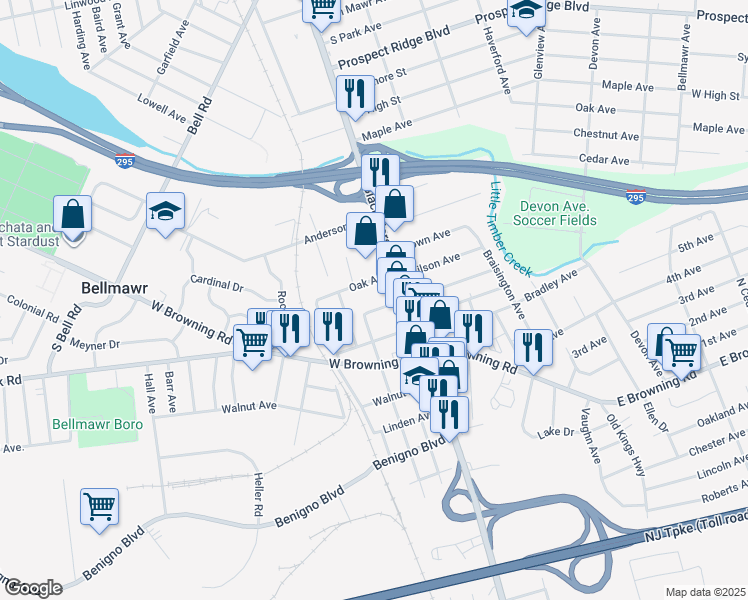 map of restaurants, bars, coffee shops, grocery stores, and more near 42 North Black Horse Pike in Bellmawr