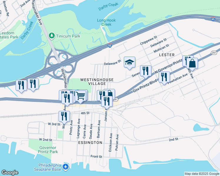 map of restaurants, bars, coffee shops, grocery stores, and more near 554 Jansen Avenue in Delaware County
