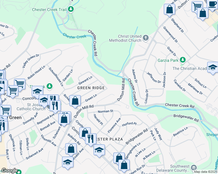 map of restaurants, bars, coffee shops, grocery stores, and more near 64 Mildred Lane in Aston