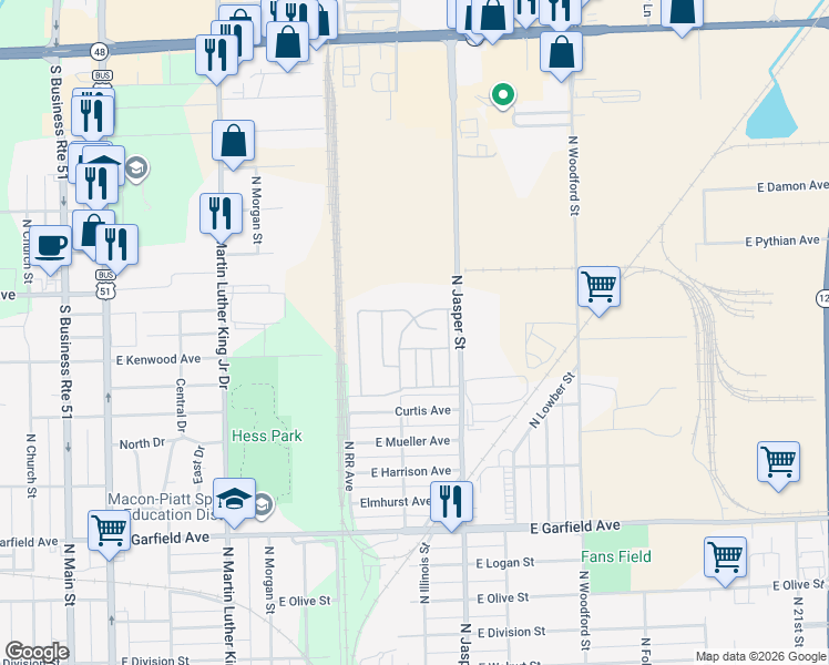 map of restaurants, bars, coffee shops, grocery stores, and more near 1101 Maze Court in Decatur