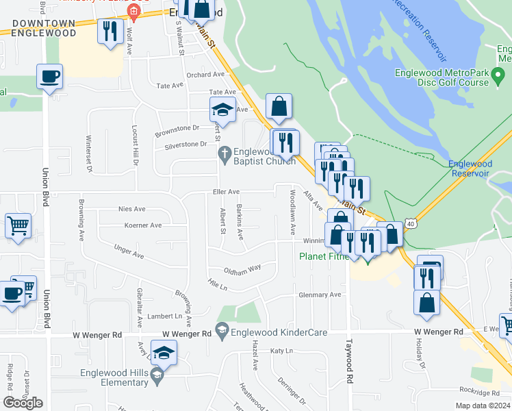 map of restaurants, bars, coffee shops, grocery stores, and more near 807 Sipos Circle in Englewood