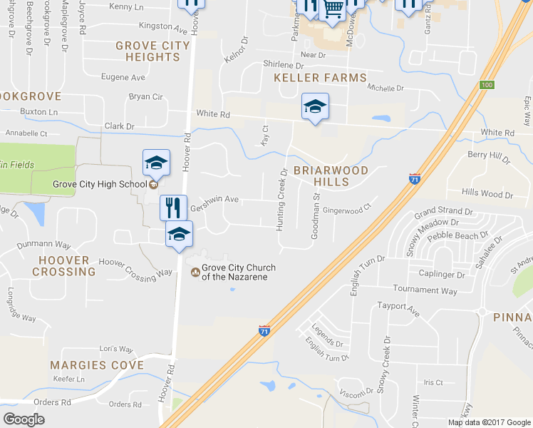 map of restaurants, bars, coffee shops, grocery stores, and more near 4648 Barnwood Court in Grove City