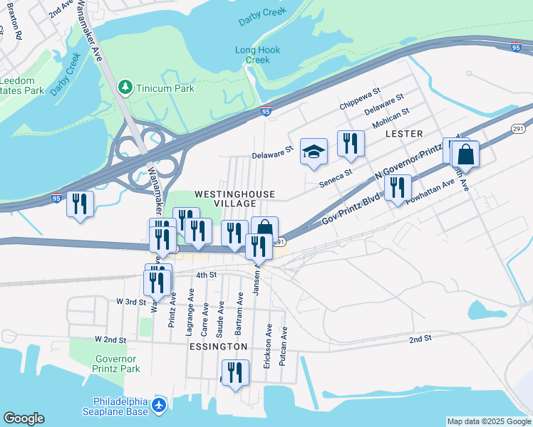 map of restaurants, bars, coffee shops, grocery stores, and more near 556 Jansen Avenue in Delaware County