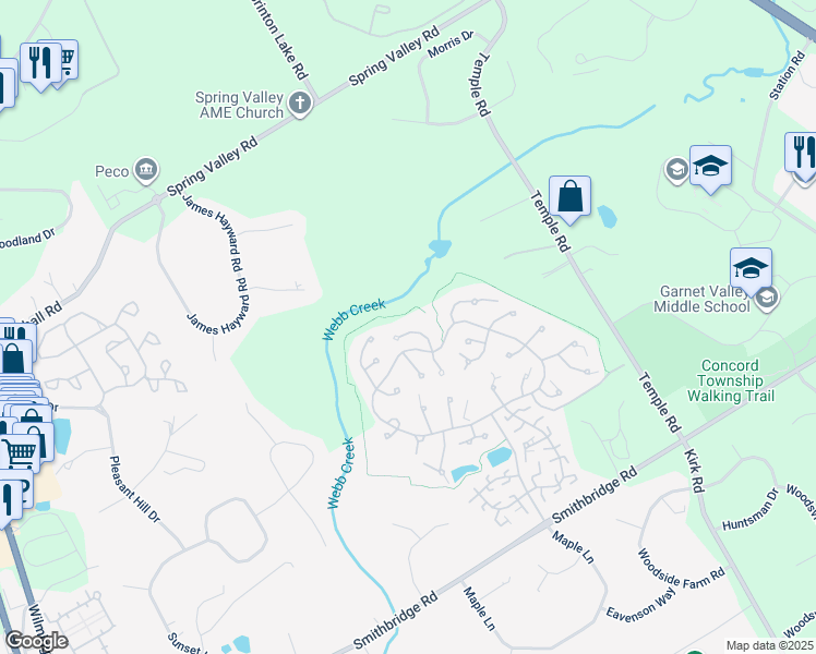 map of restaurants, bars, coffee shops, grocery stores, and more near 1206 North Fox Cub Hollow in Glen Mills