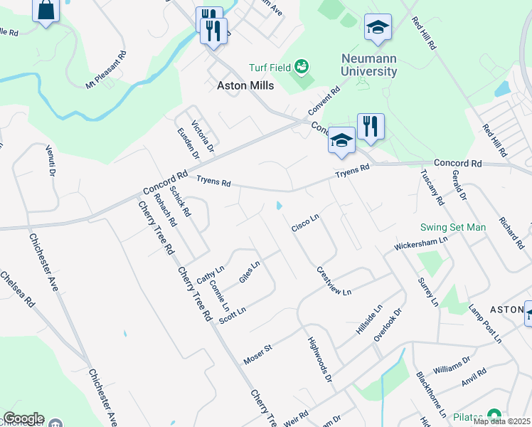 map of restaurants, bars, coffee shops, grocery stores, and more near 14 East Evans Way in Delaware County