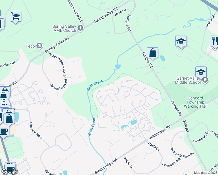 map of restaurants, bars, coffee shops, grocery stores, and more near 1206 North Fox Cub Hollow in Glen Mills