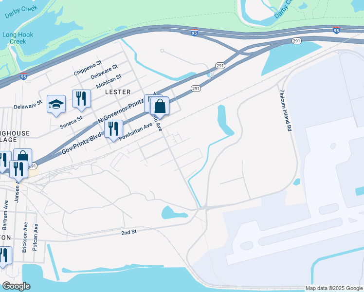 map of restaurants, bars, coffee shops, grocery stores, and more near 428 Seminole Street in Delaware County